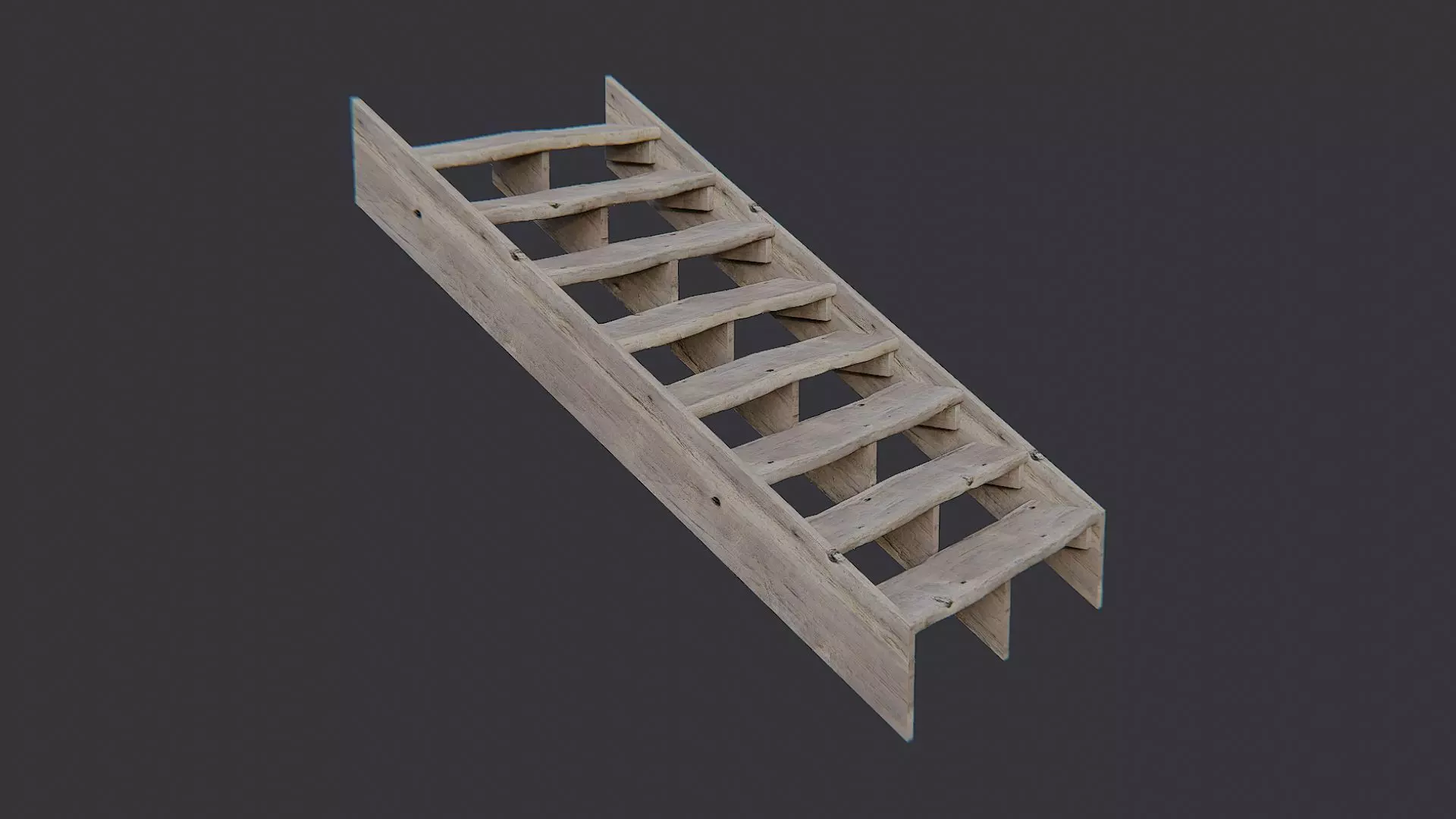 Worn Wooden Interior Stair 8 Step Low-poly 3D model_2