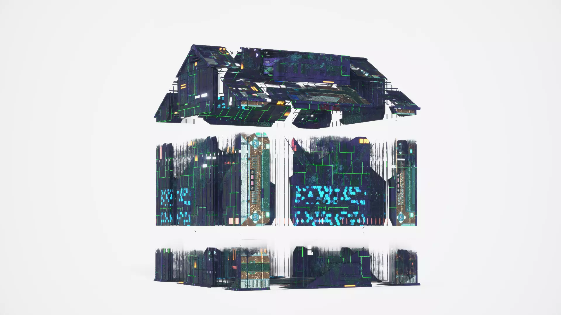 Exterior Sci-Fi House Tech Cube Futuristic Building 3D model_2