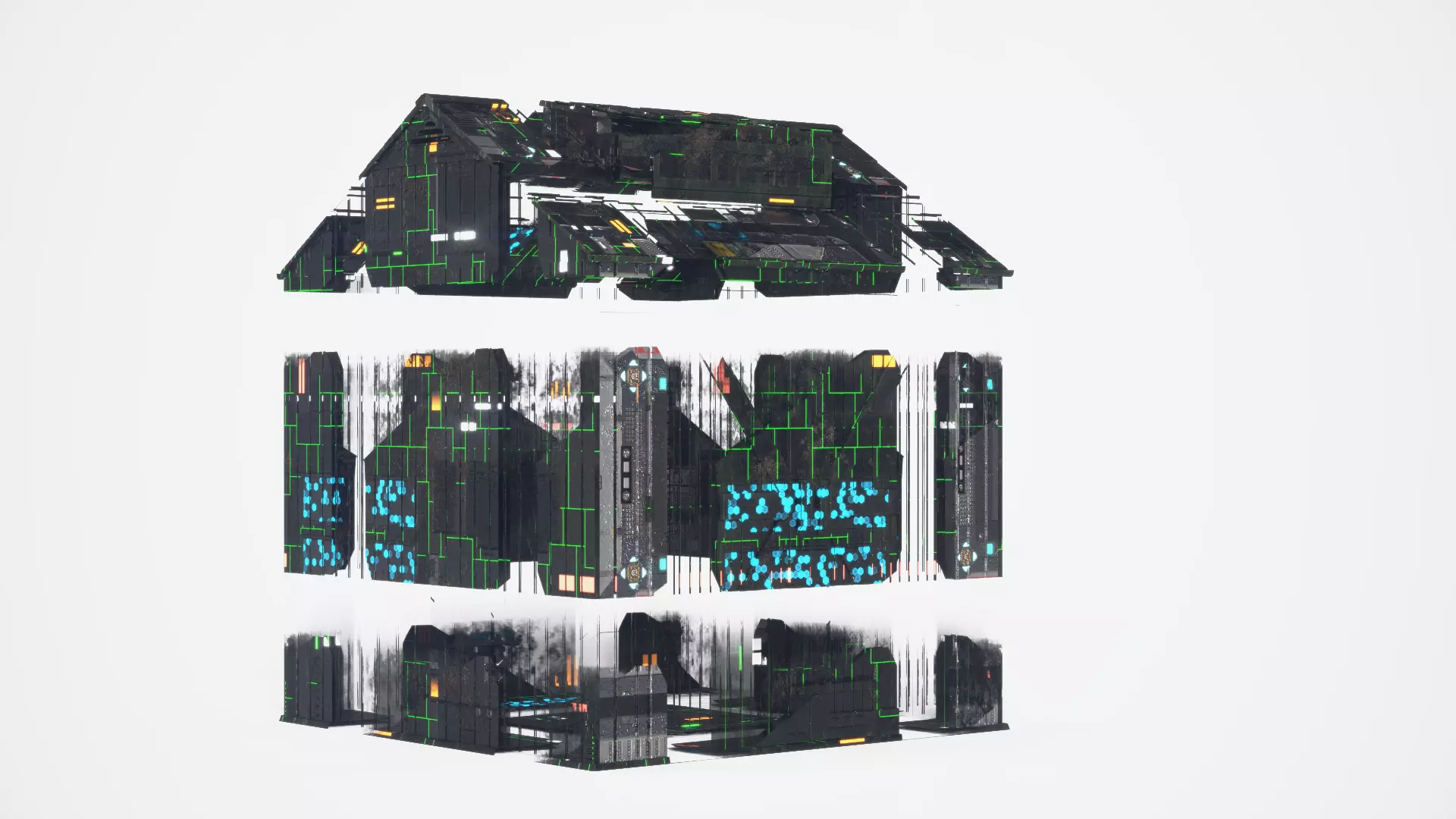 Exterior Sci-Fi House Tech Cube Futuristic Building 3D model_7