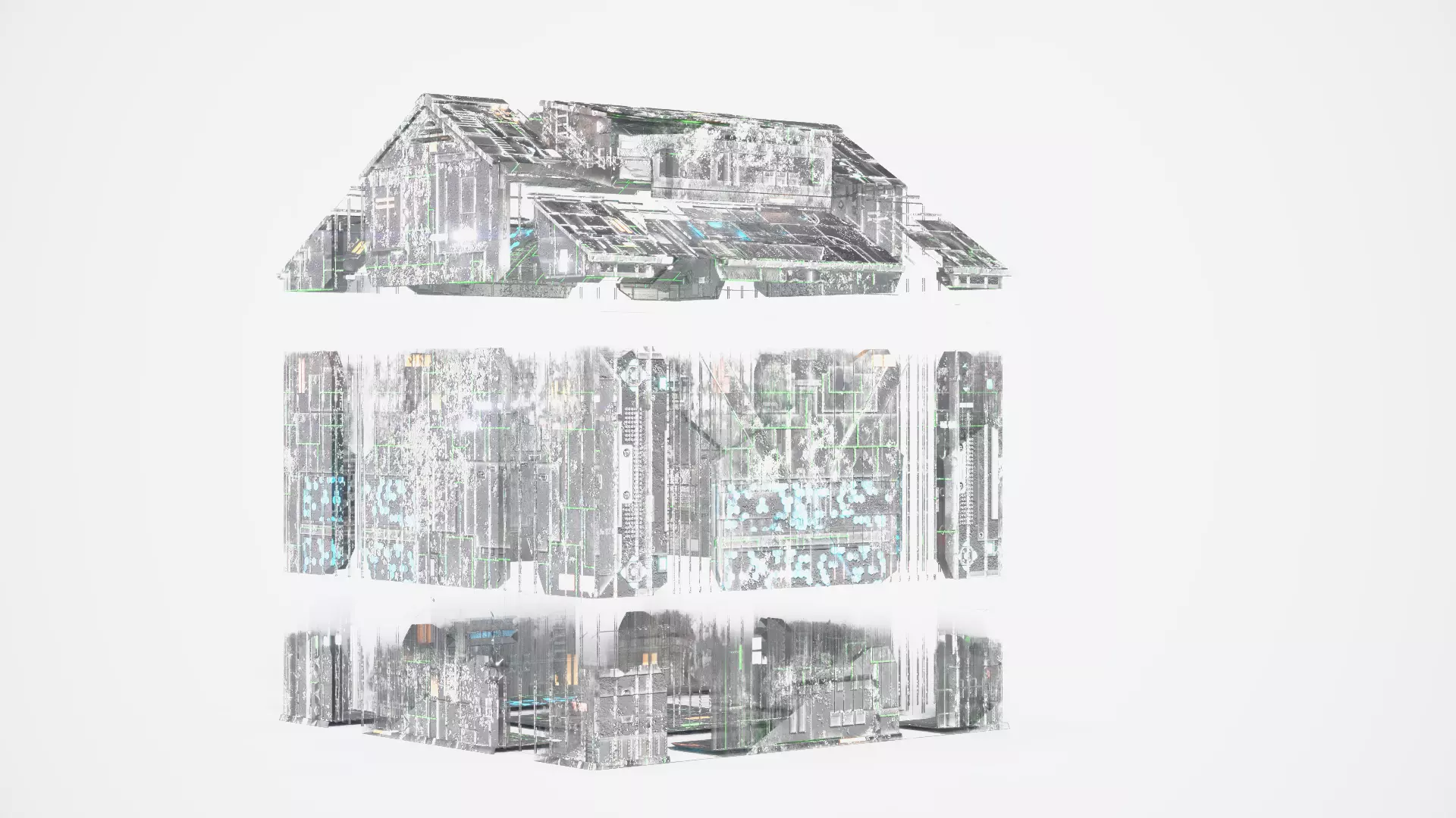 Exterior Sci-Fi House Tech Cube Futuristic Building 3D model_3