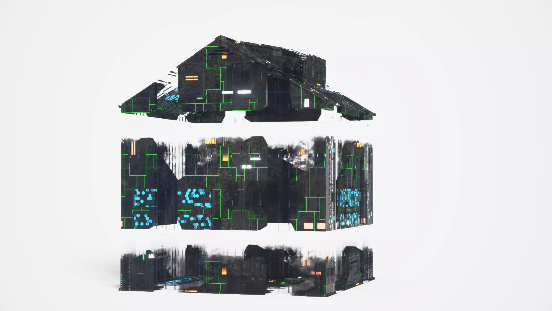 Exterior Sci-Fi House Tech Cube Futuristic Building 3D model_8