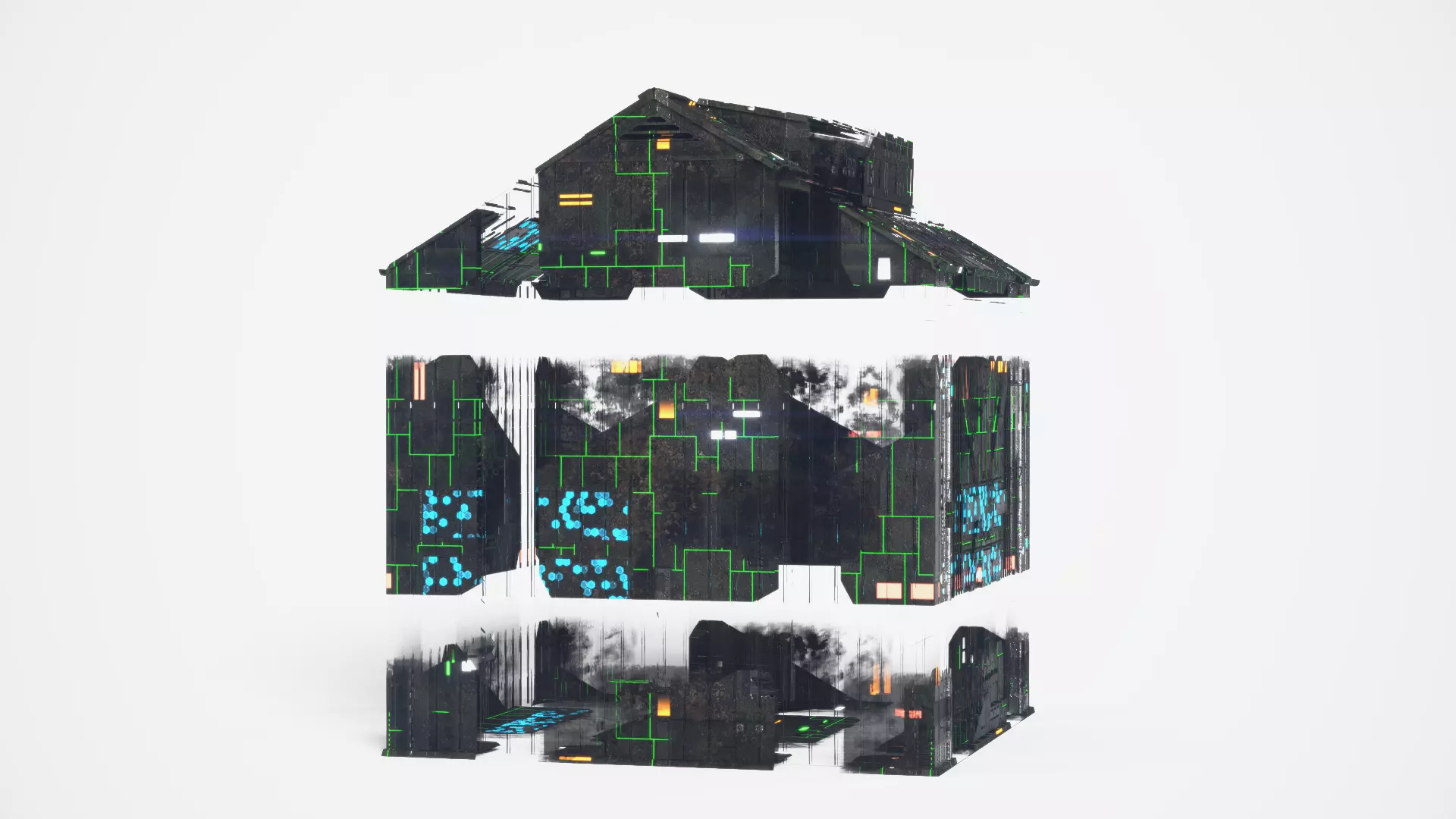 Exterior Sci-Fi House Tech Cube Futuristic Building 3D model_4