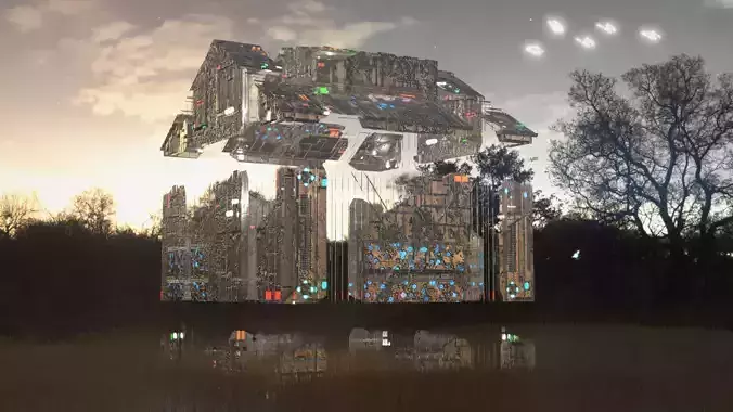 Exterior Sci-Fi House Tech Cube Futuristic Building 3D model Exterior Sci-Fi House Tech Cube Futuristic Building 3D model