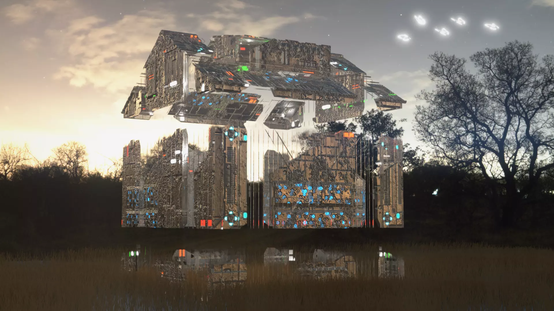 Exterior Sci-Fi House Tech Cube Futuristic Building 3D model_0