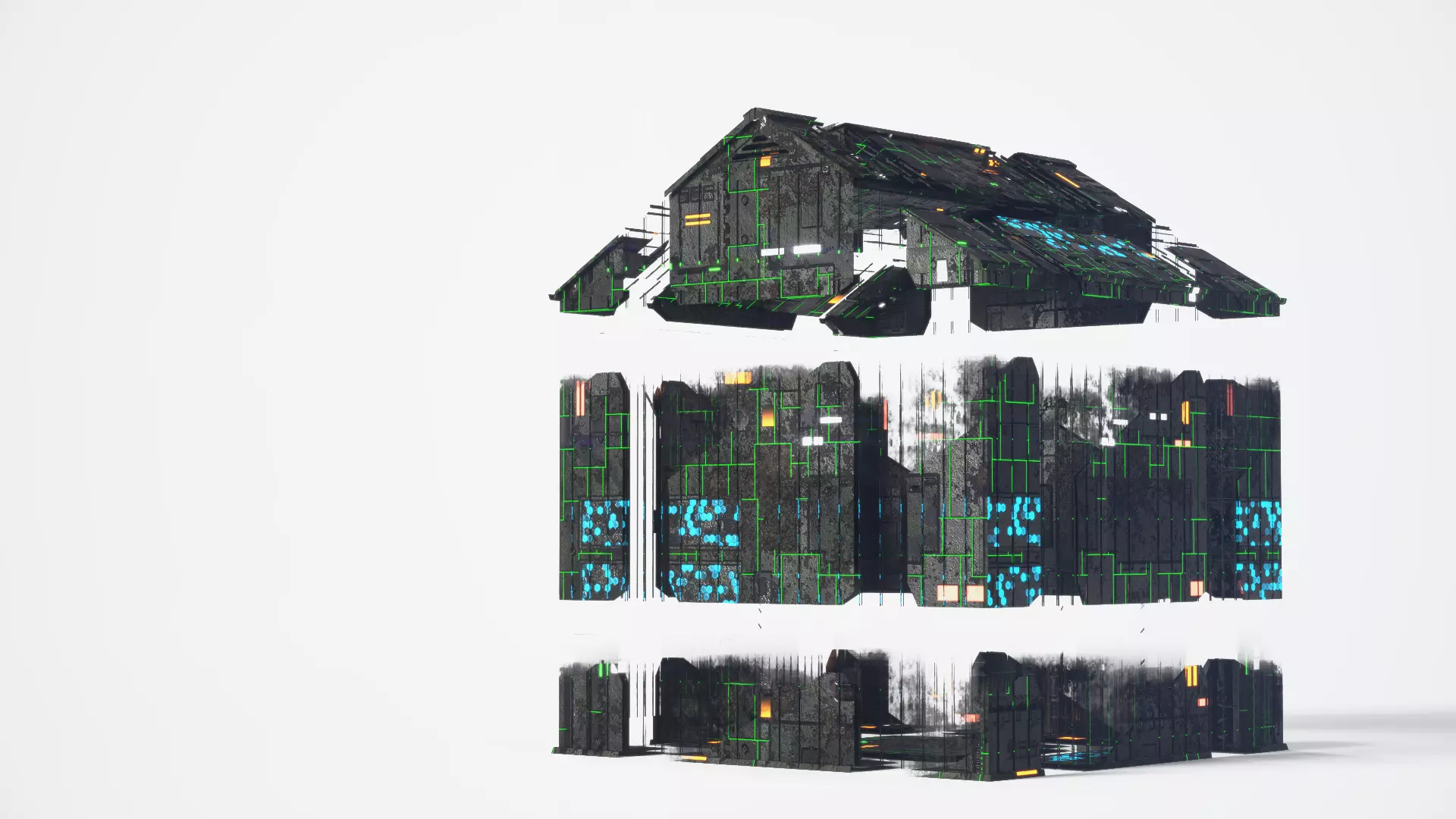 Exterior Sci-Fi House Tech Cube Futuristic Building 3D model_1