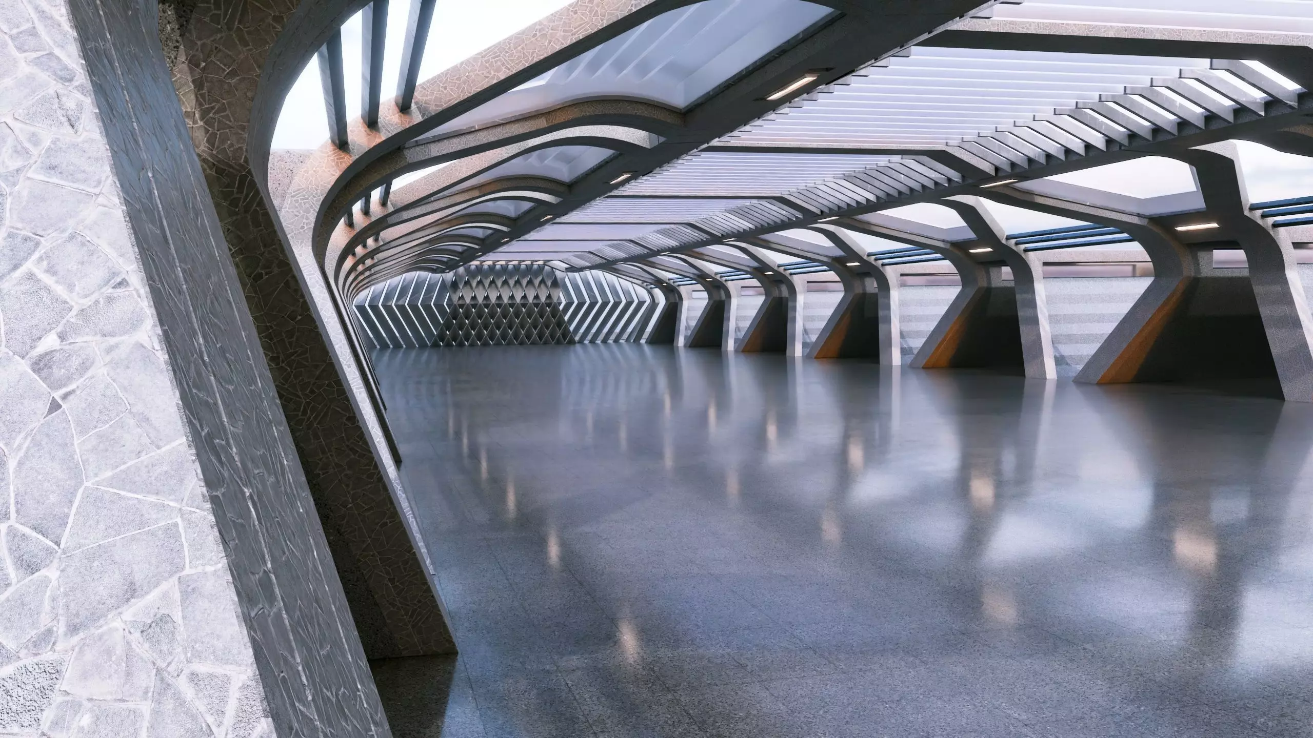 Modern Futuristic Corridor- Architectural Background- V1U4 3D model_1