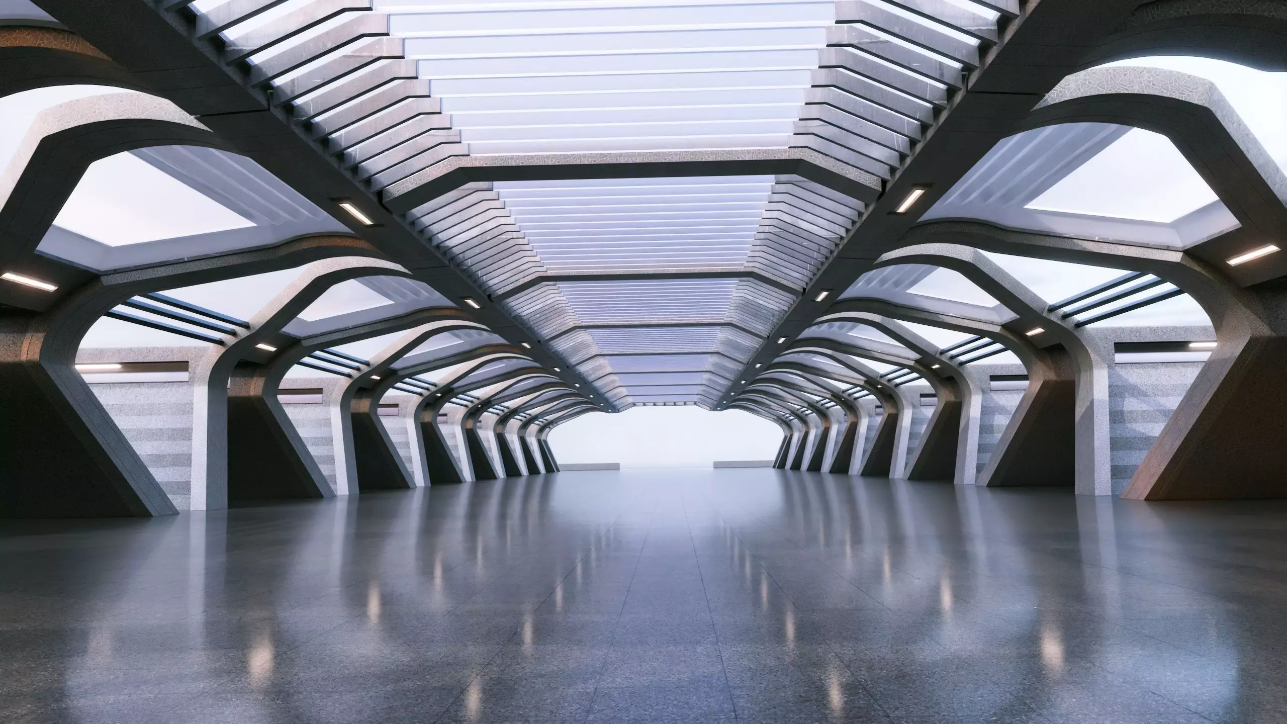 Modern Futuristic Corridor- Architectural Background- V1U4 3D model_7