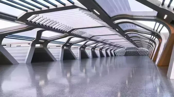 Modern Futuristic Corridor- Architectural Background- V1U4 3D model