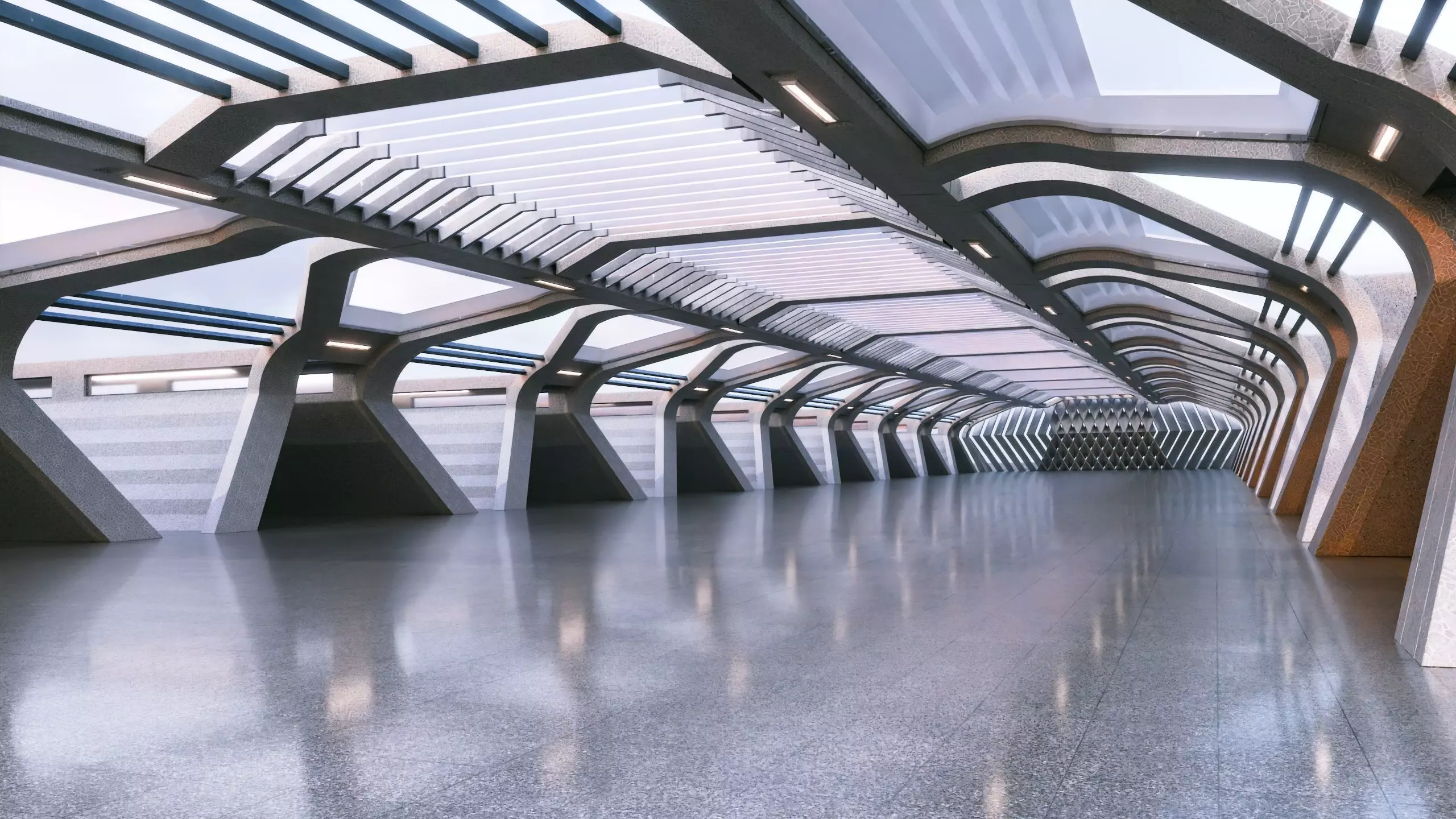 Modern Futuristic Corridor- Architectural Background- V1U4 3D model_0