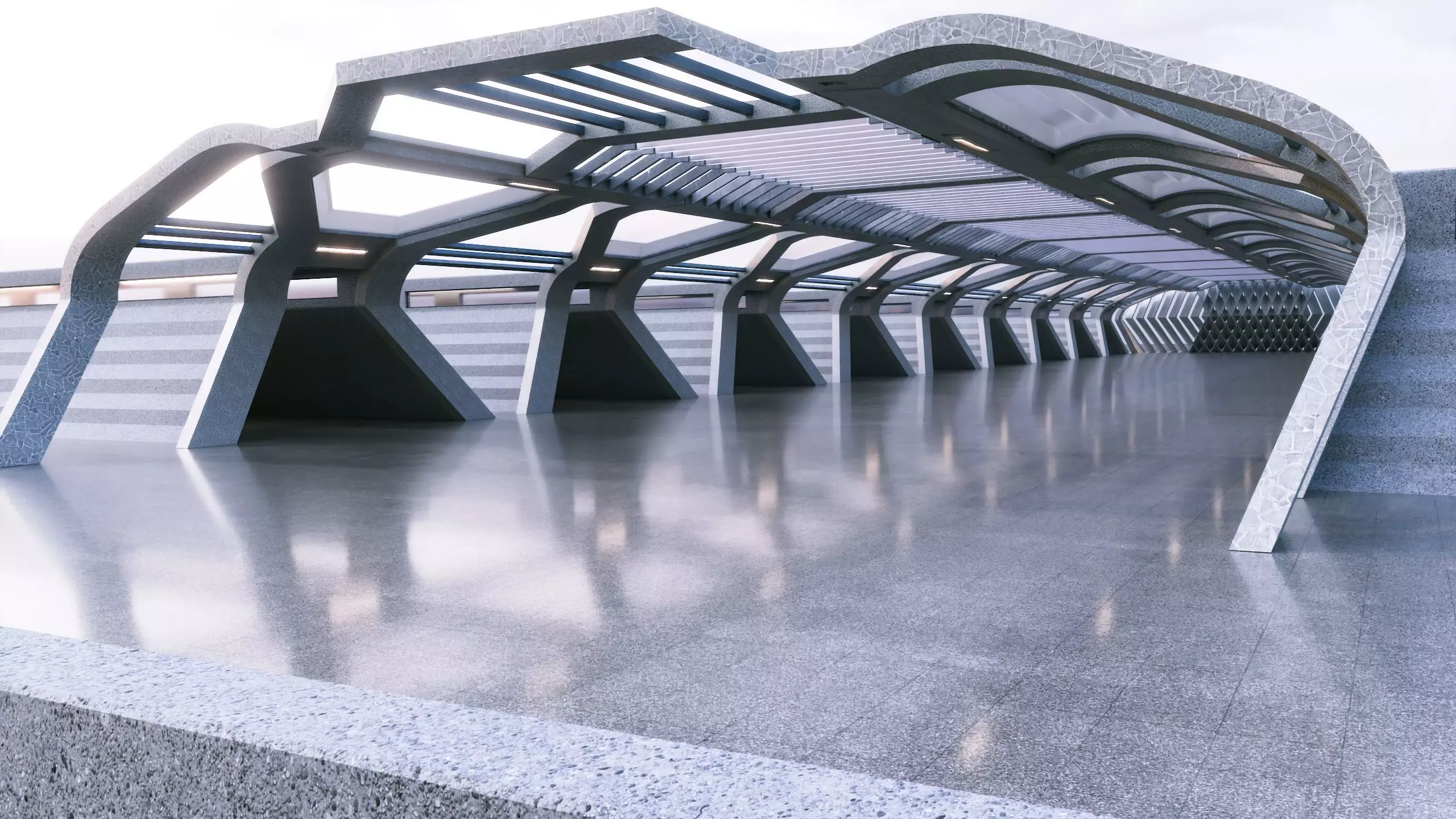 Modern Futuristic Corridor- Architectural Background- V1U4 3D model_11