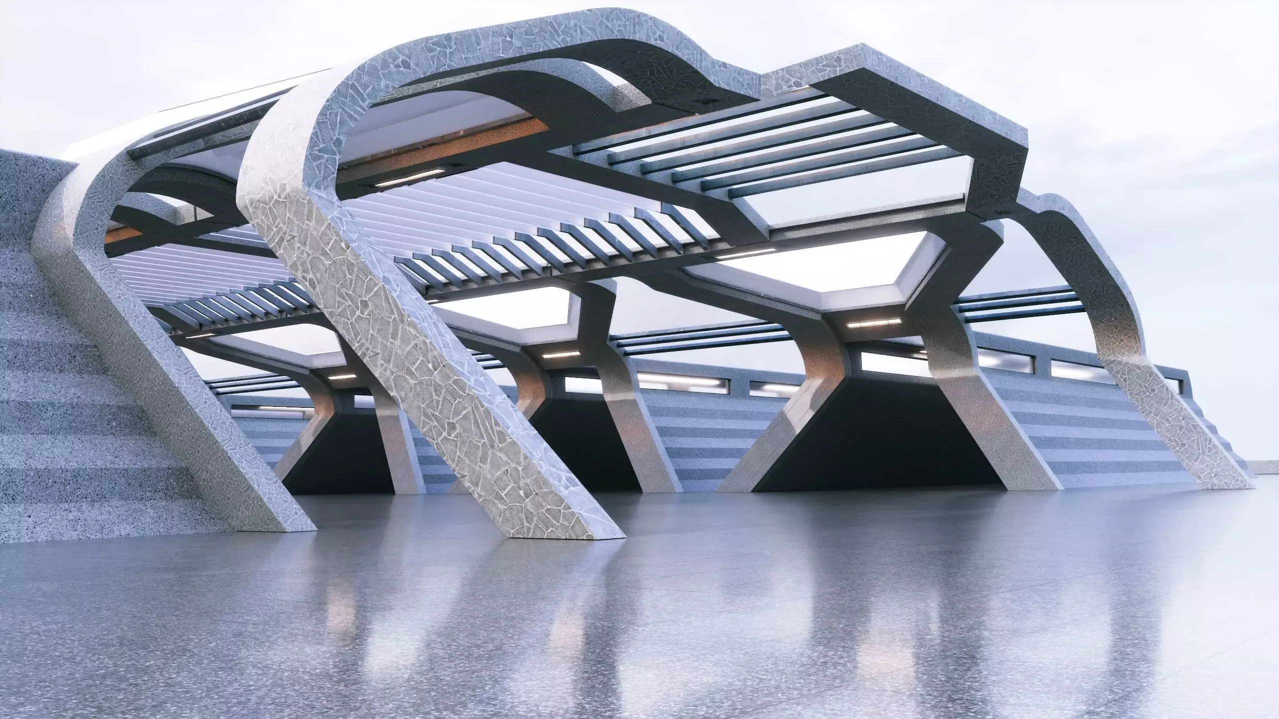 Modern Futuristic Corridor- Architectural Background- V1U4 3D model_3