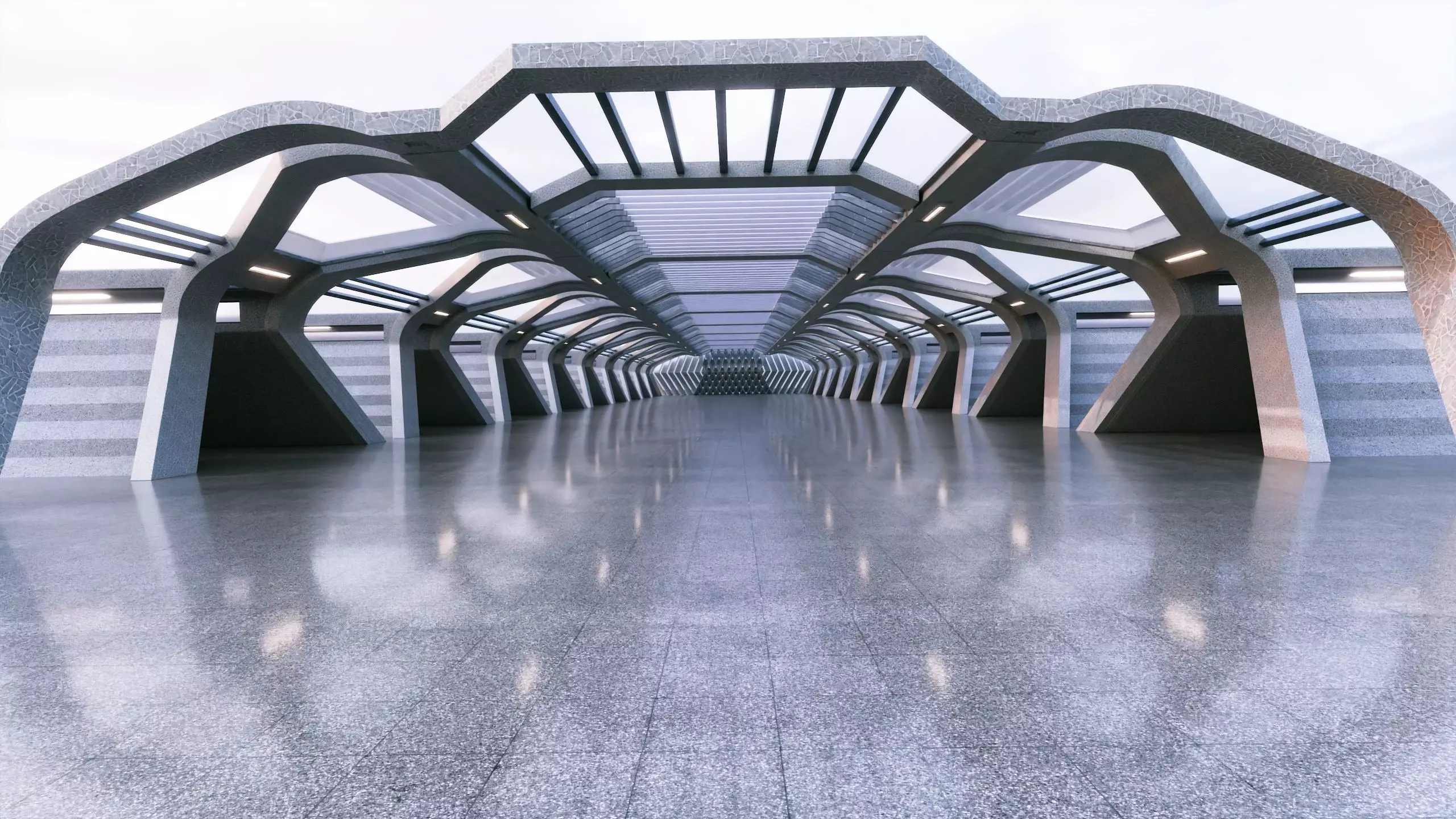 Modern Futuristic Corridor- Architectural Background- V1U4 3D model_10