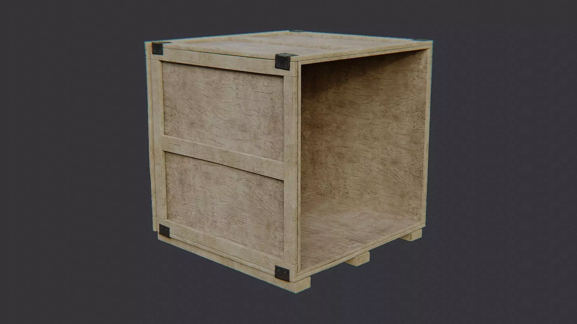 Wooden Shipping Crate Open Side Low-poly 3D model_2