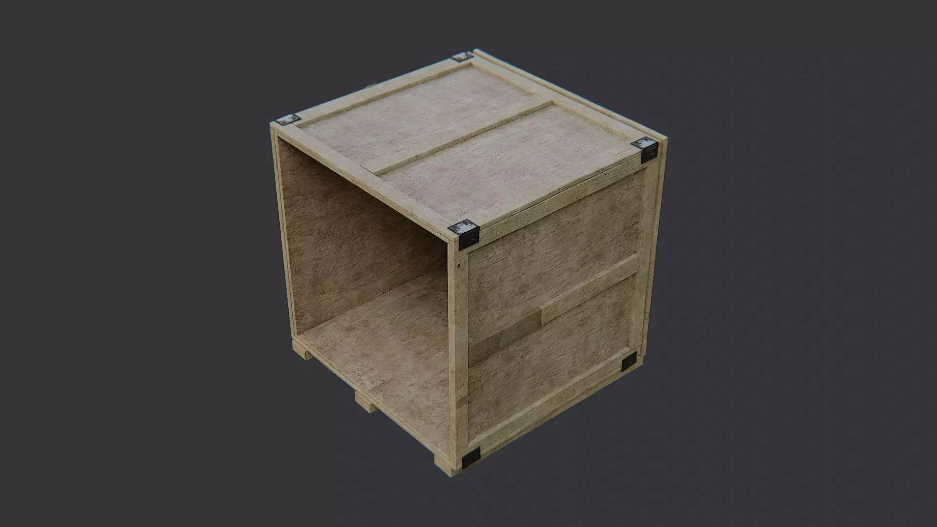 Wooden Shipping Crate Open Side Low-poly 3D model_3