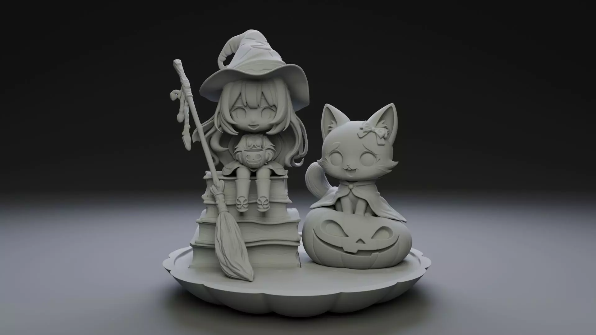 Chibi Halloween Girl with Cat 3D Printable Figure 3D print model