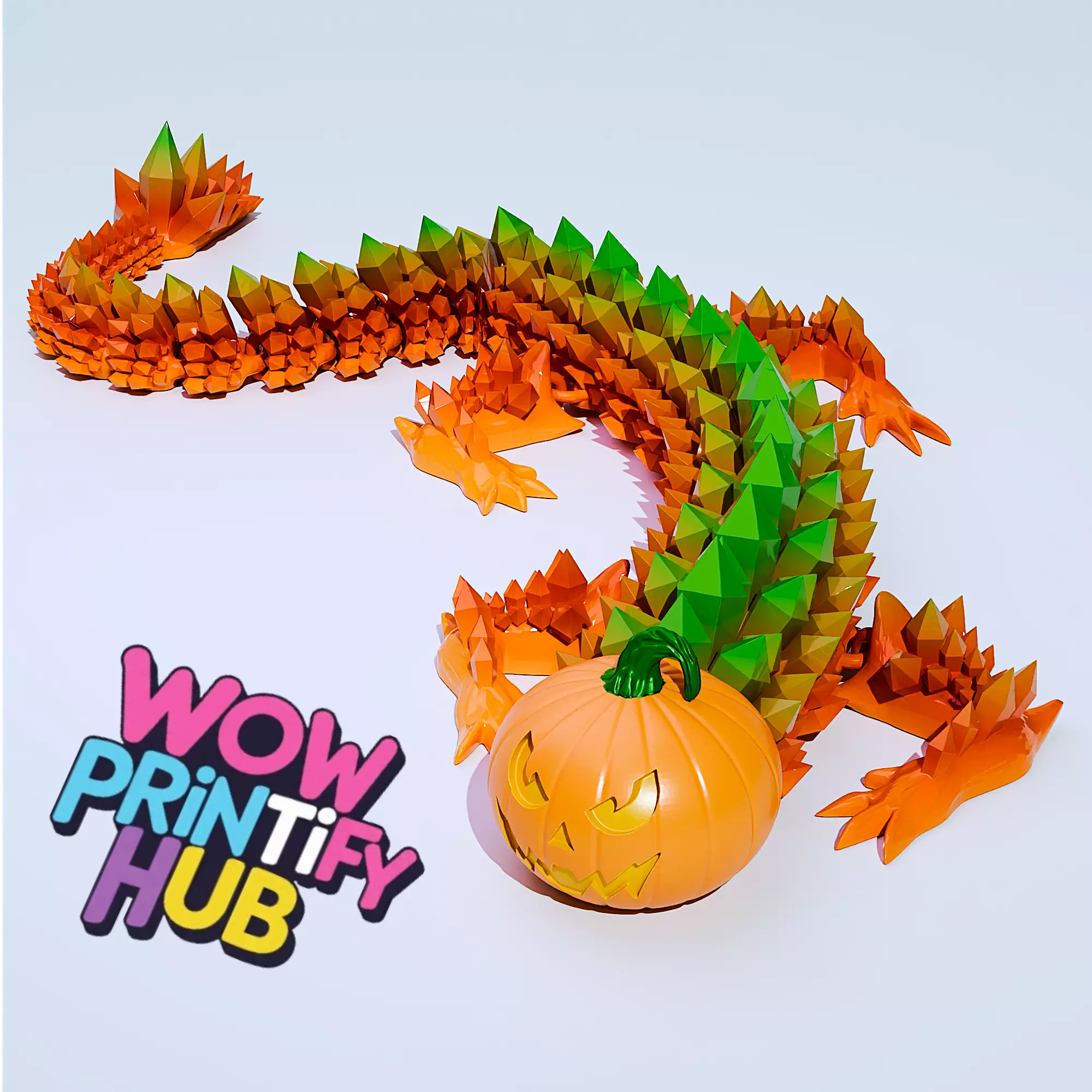 Halloween Pumpkin Flexi Dragon STL Print-in-Place Articulated 3D print model_4