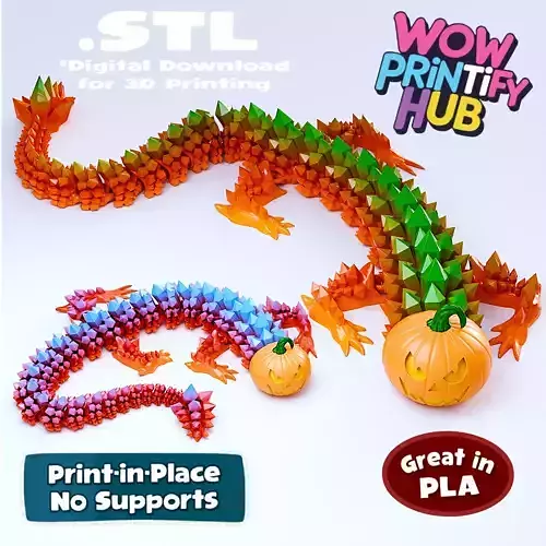 Halloween Pumpkin Flexi Dragon STL Print-in-Place Articulated 3D print model