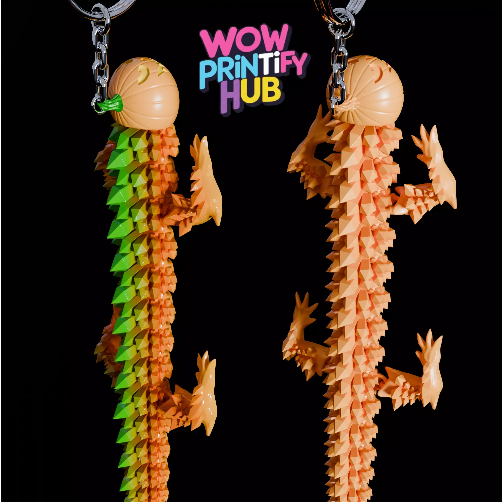 Halloween Pumpkin Flexi Dragon STL Print-in-Place Articulated 3D print model_5