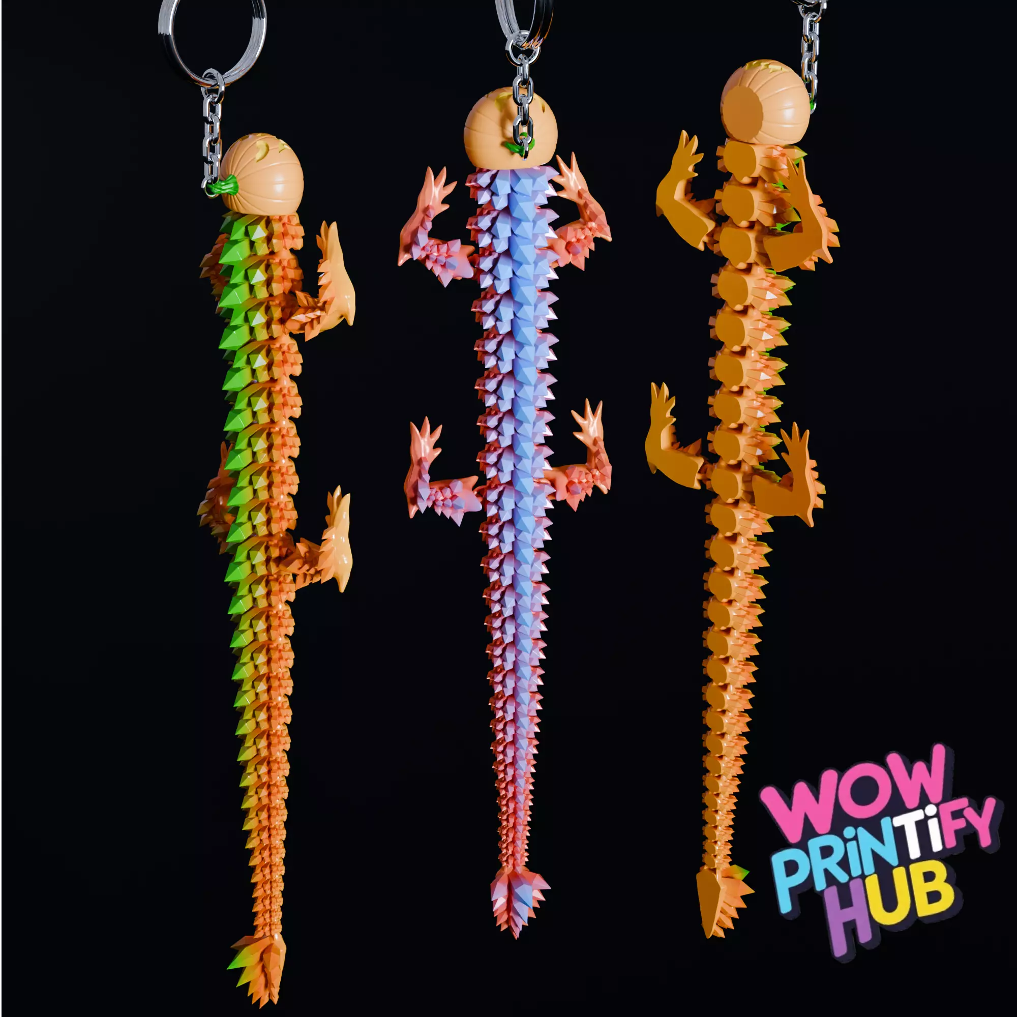 Halloween Pumpkin Flexi Dragon STL Print-in-Place Articulated 3D print model_1