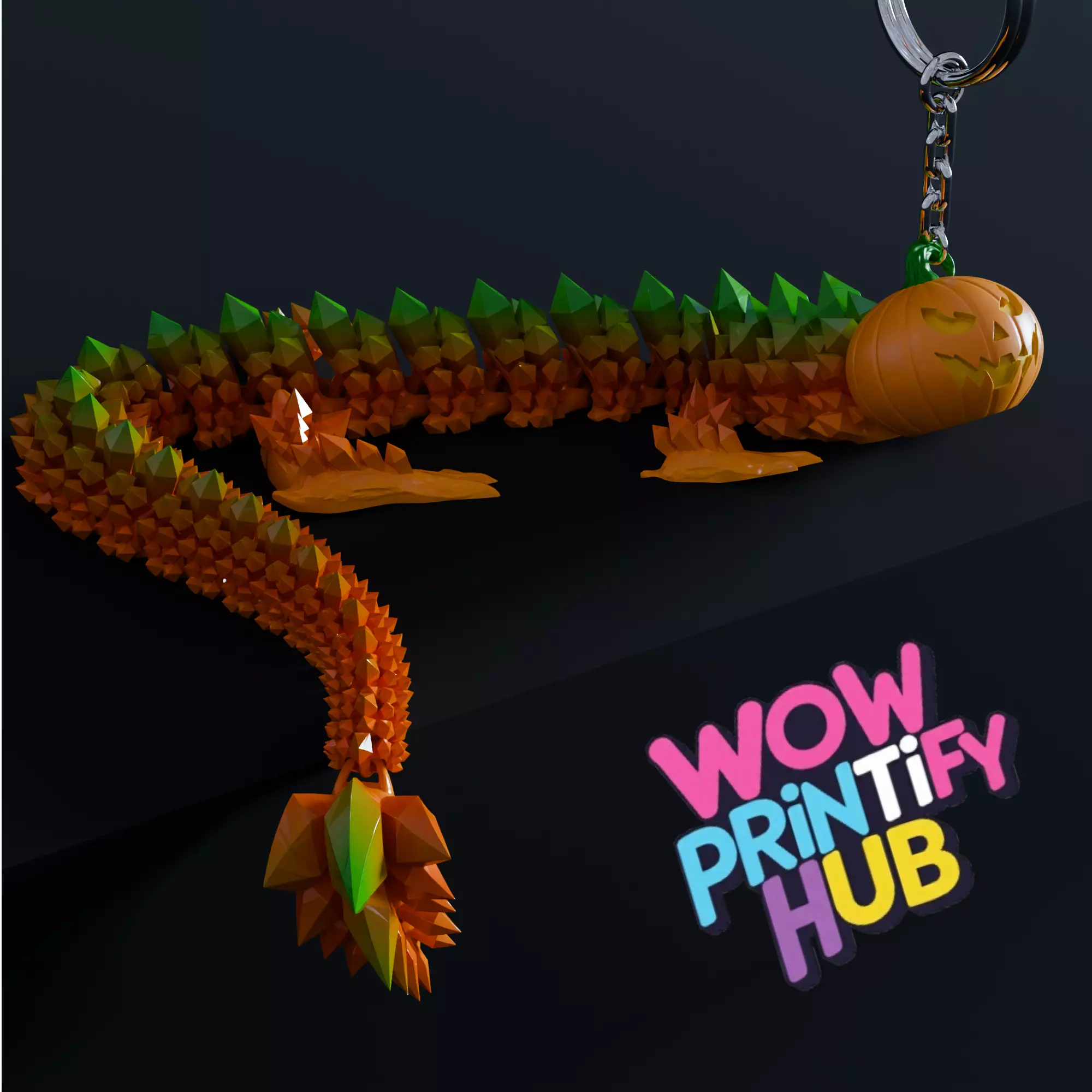 Halloween Pumpkin Flexi Dragon STL Print-in-Place Articulated 3D print model_3