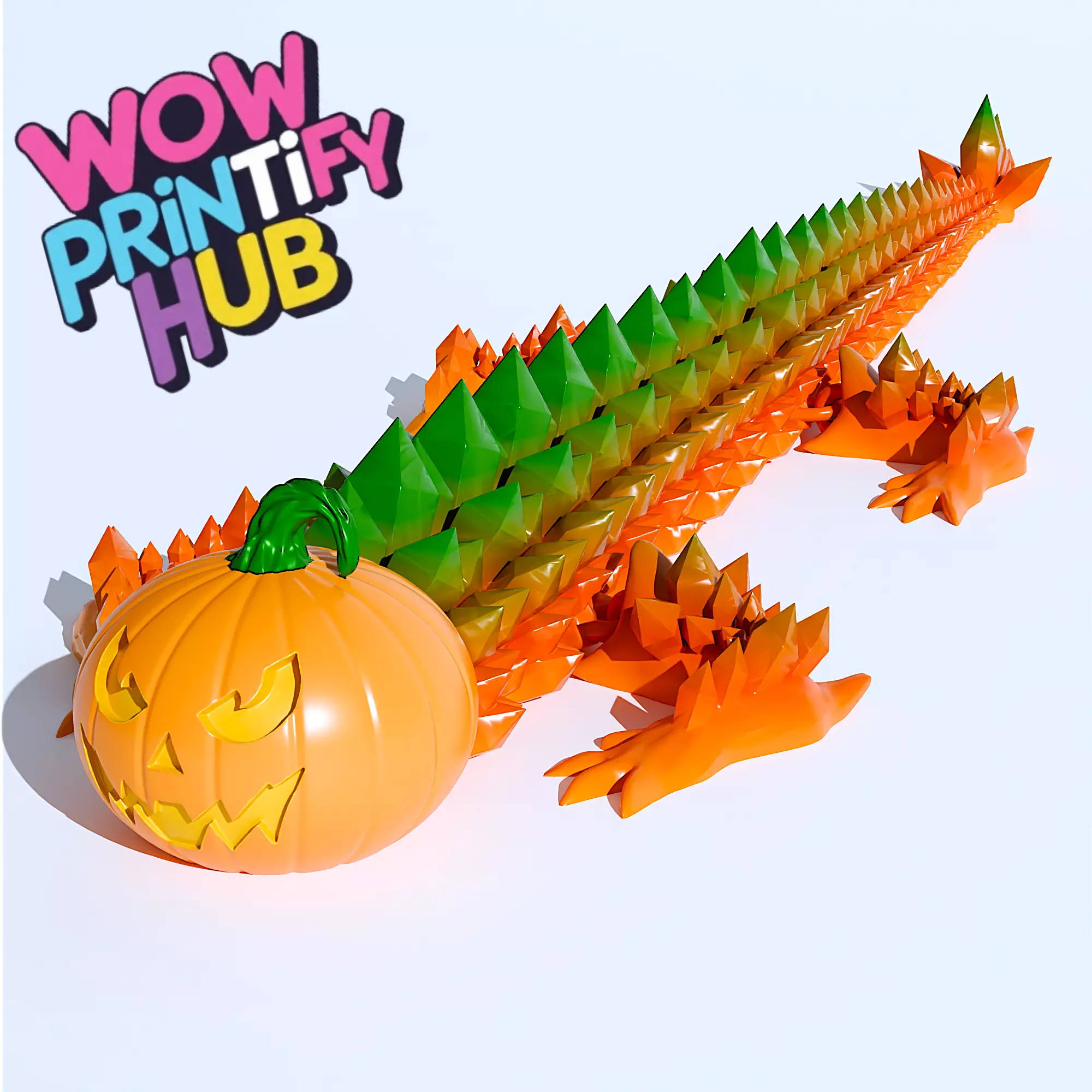 Halloween Pumpkin Flexi Dragon STL Print-in-Place Articulated 3D print model_2