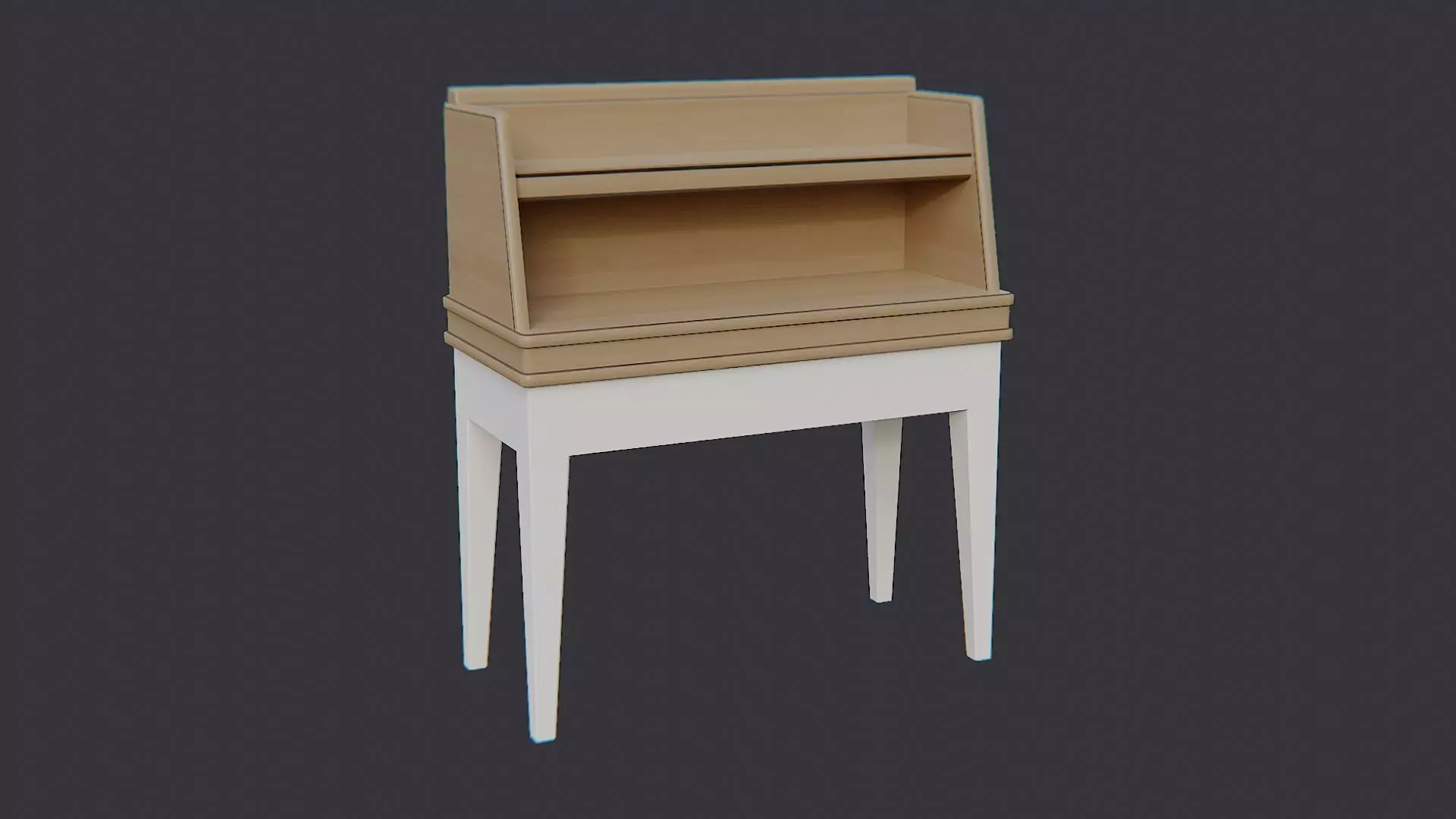 Wooden Shelf Desk with Two Tiers and White Legs Low-poly 3D model_2