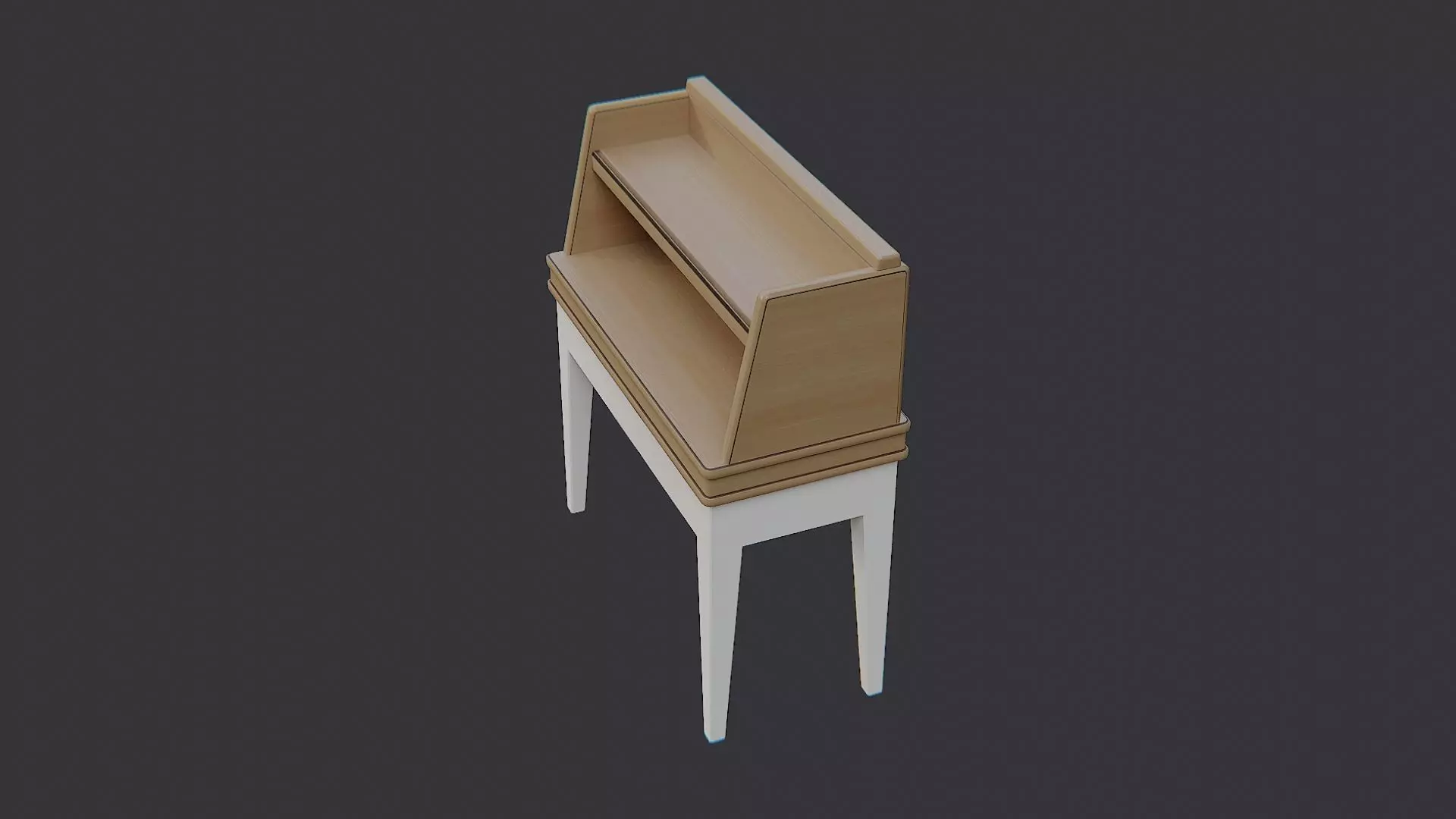 Wooden Shelf Desk with Two Tiers and White Legs Low-poly 3D model_3