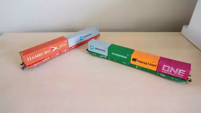 Pre Supported H0 1-87 scale  Sggnss-XL container wagon 3D print model 6