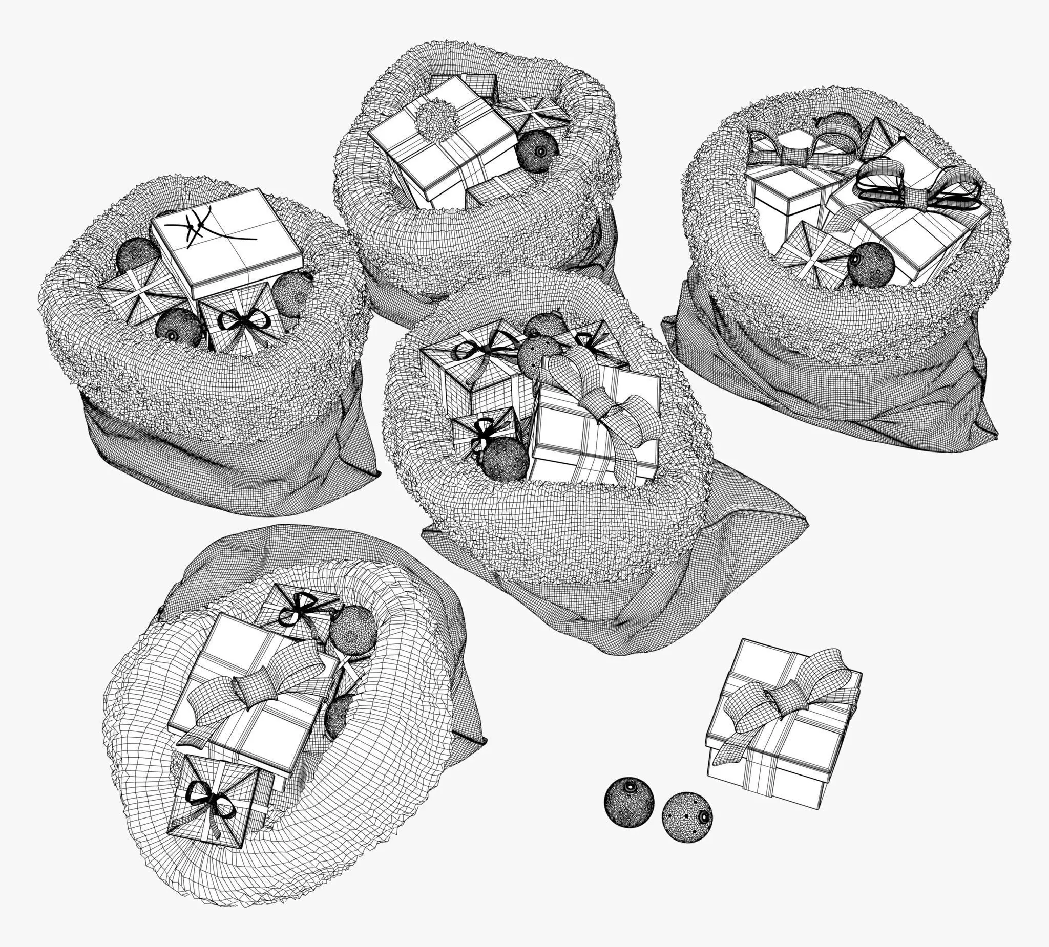 Christmas Gift Sacks with Presents M1 3D model_9