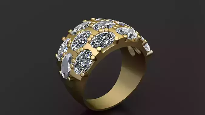 Multi Stone Gold Ring  3D Printable Model