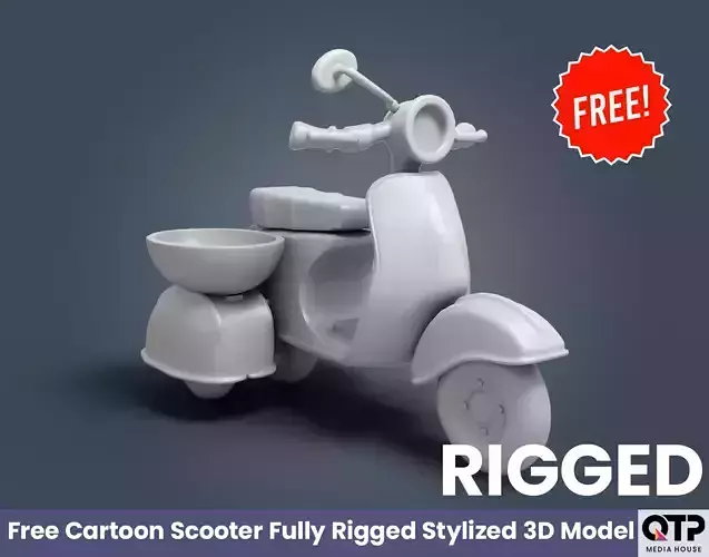Free Cartoon Scooter Fully Rigged Stylized 3D Model Animation