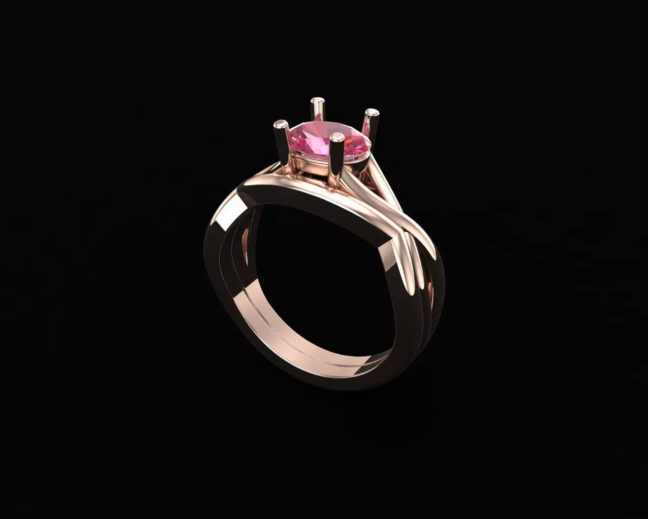 The Rose Gold Solitaire Embrace Ring 3D print model_0