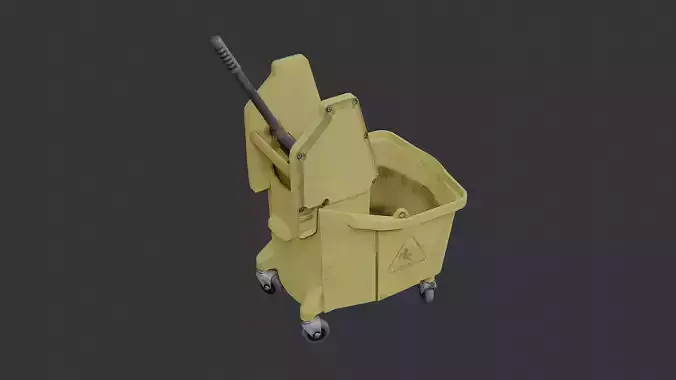 Yellow Janitor Mop Bucket with Wringer on Wheels