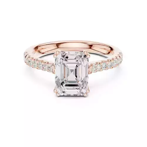 Emerald Cut Pave Diamond Engagement Ring ALL SIZES STL Video 3D print model
