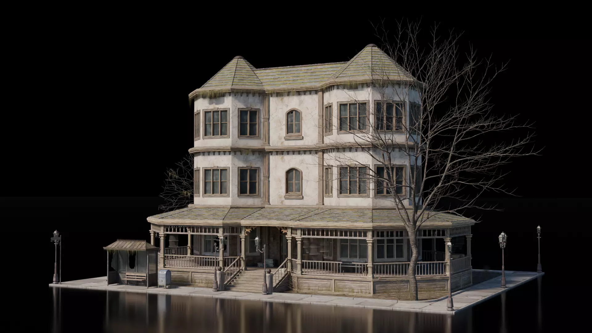 Dark Fantasy Building - Old Library 3D model_3