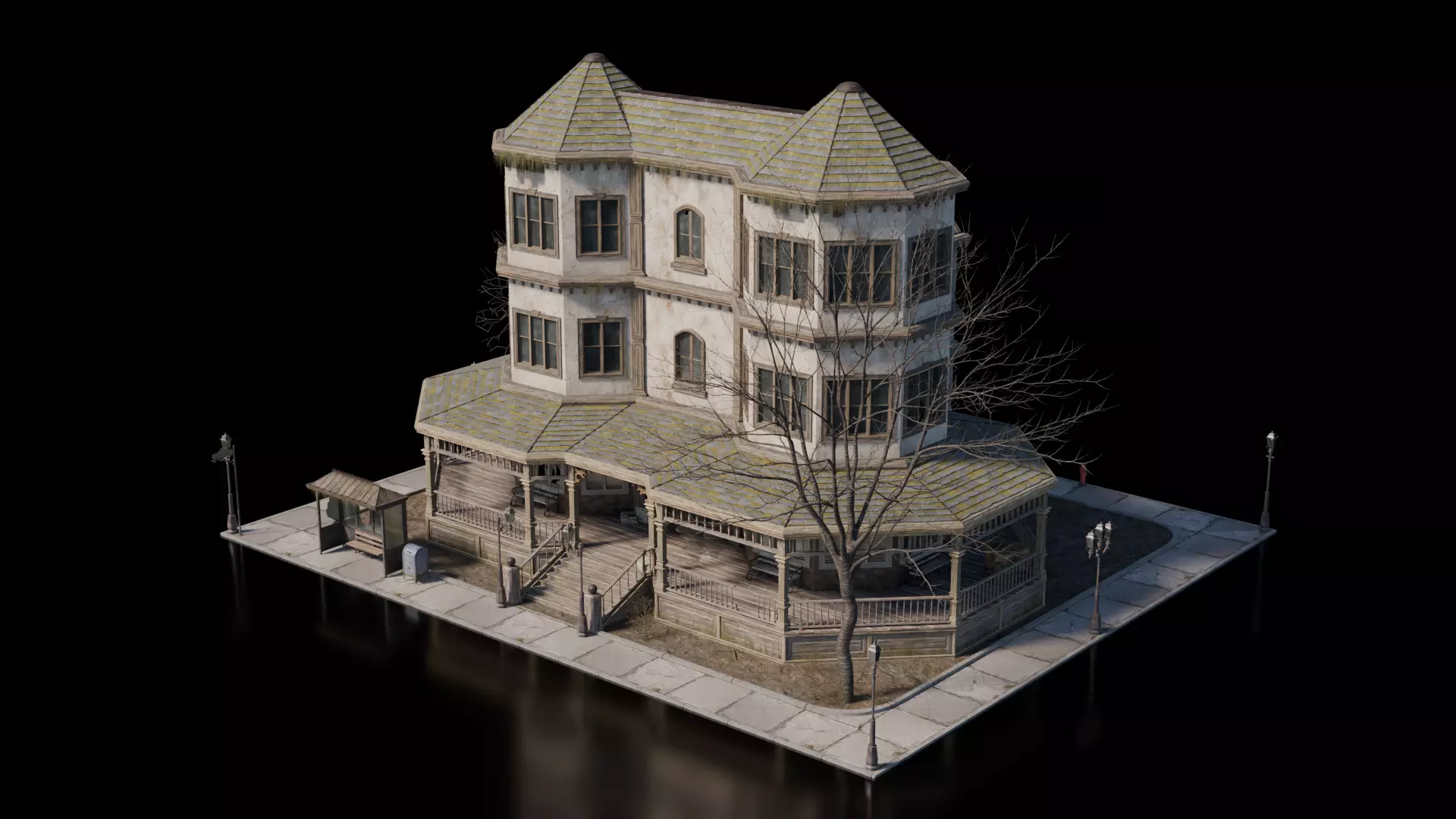 Dark Fantasy Building - Old Library 3D model_0