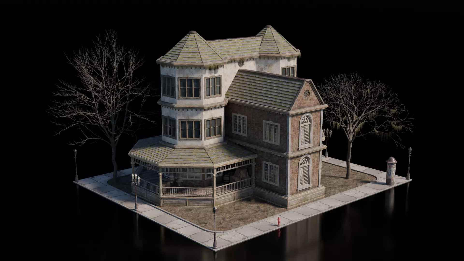Dark Fantasy Building - Old Library 3D model_2