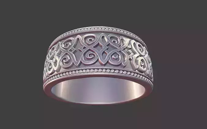 ornamental ring silver engraved band detailed mens unisex ring