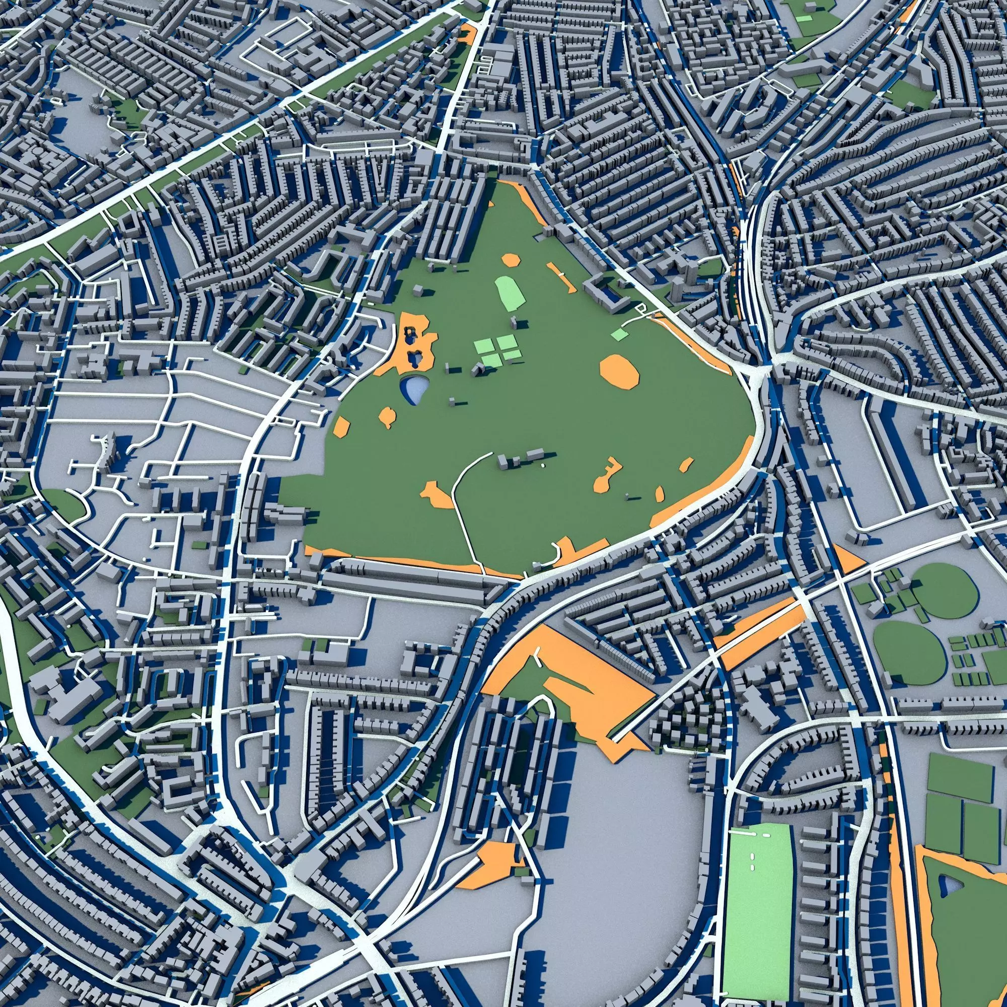 Brockwell Park London Victorian Park with Lido Gardens 3D model_1