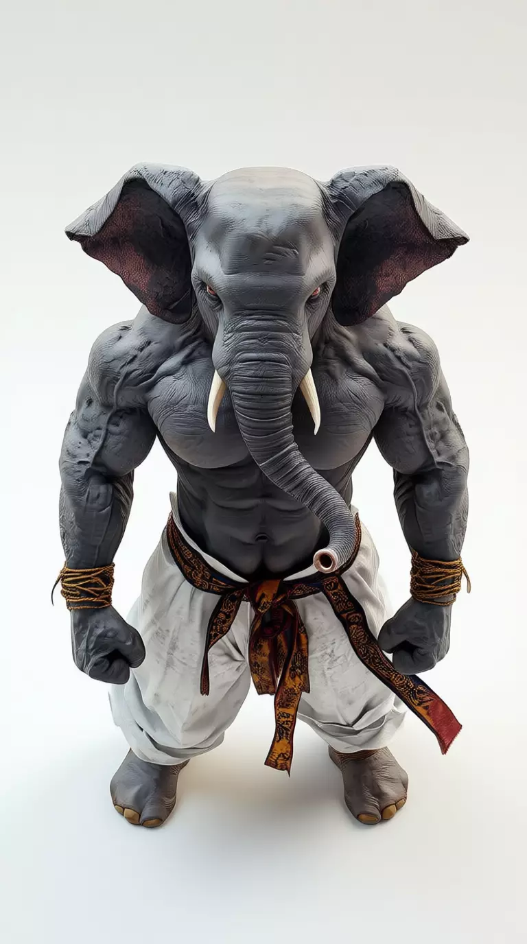 Mythic Elephant Warrior Muscular 3D Beast Combat Attire Low-poly 3D model_5