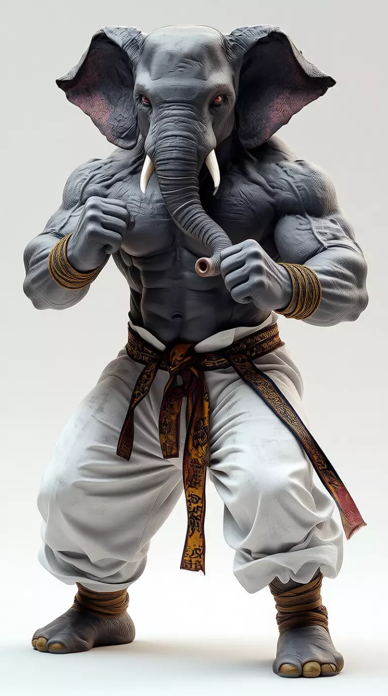 Mythic Elephant Warrior Muscular 3D Beast Combat Attire Low-poly 3D model_9