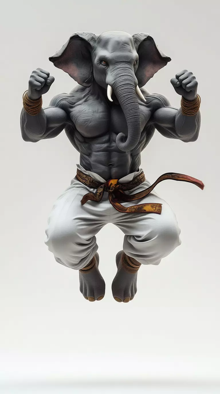 Mythic Elephant Warrior Muscular 3D Beast Combat Attire Low-poly 3D model_8