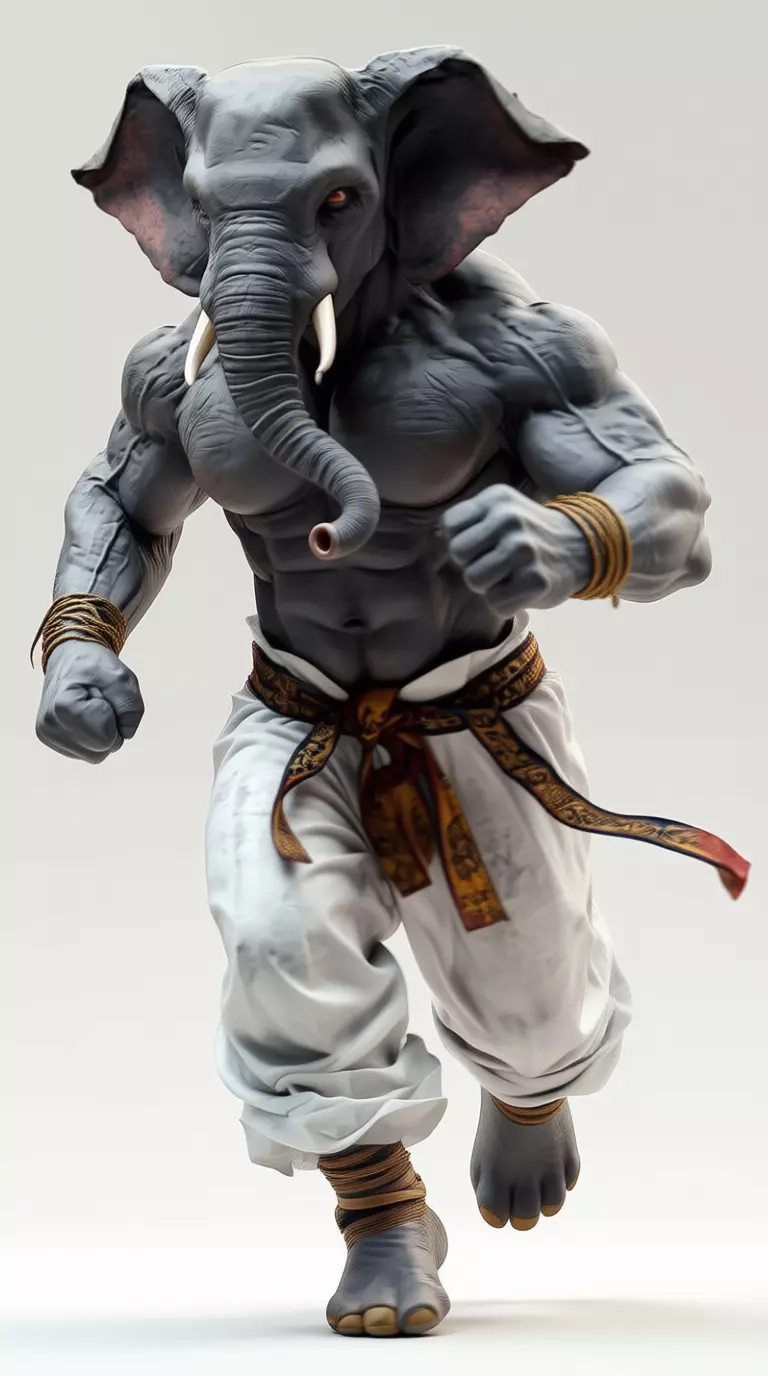 Mythic Elephant Warrior Muscular 3D Beast Combat Attire Low-poly 3D model_4