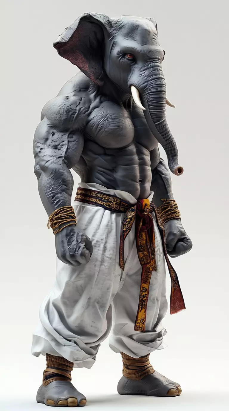 Mythic Elephant Warrior Muscular 3D Beast Combat Attire Low-poly 3D model_12