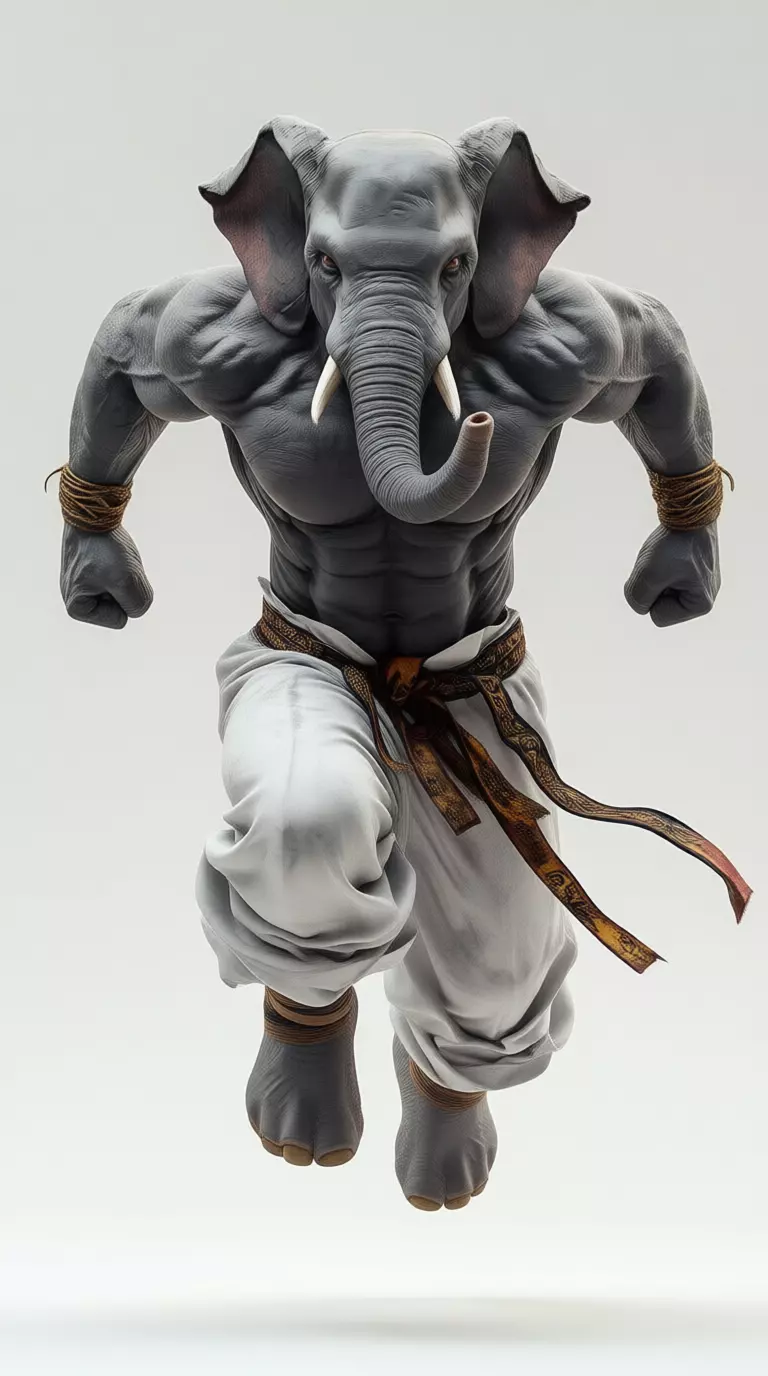 Mythic Elephant Warrior Muscular 3D Beast Combat Attire Low-poly 3D model_2