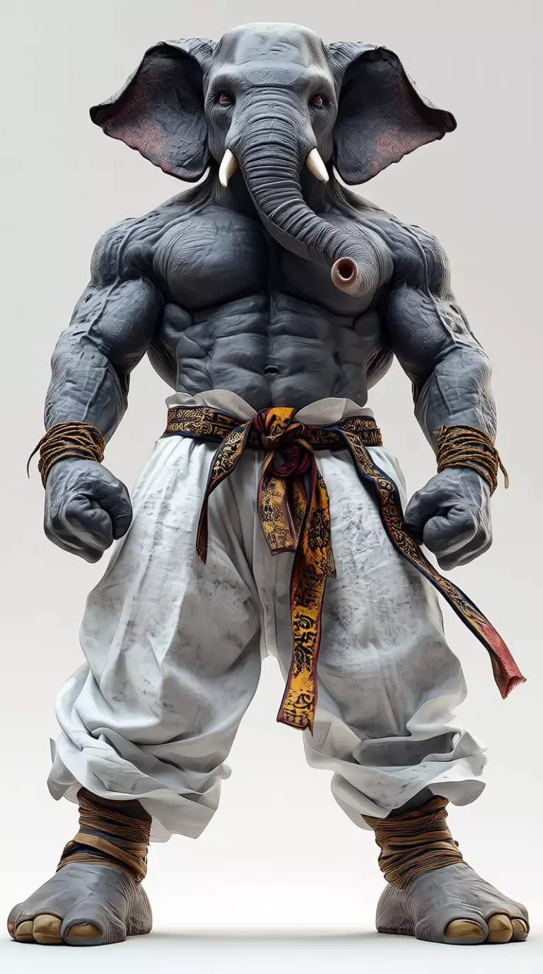 Mythic Elephant Warrior Muscular 3D Beast Combat Attire Low-poly 3D model_7