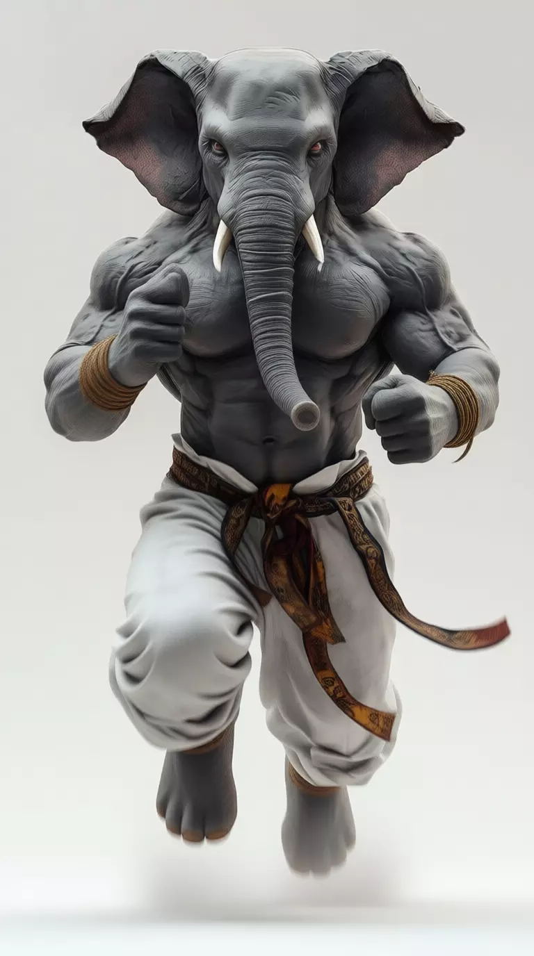 Mythic Elephant Warrior Muscular 3D Beast Combat Attire Low-poly 3D model_6