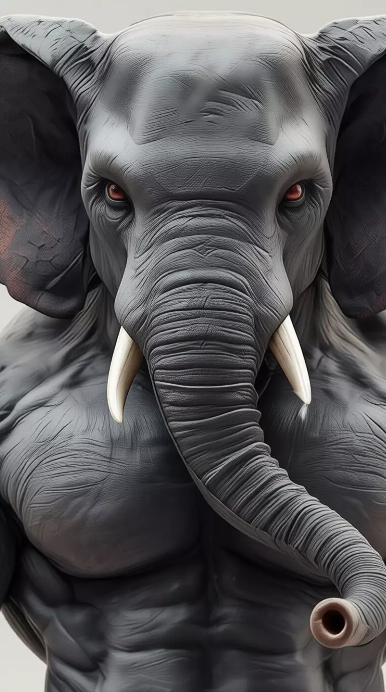 Mythic Elephant Warrior Muscular 3D Beast Combat Attire Low-poly 3D model_1