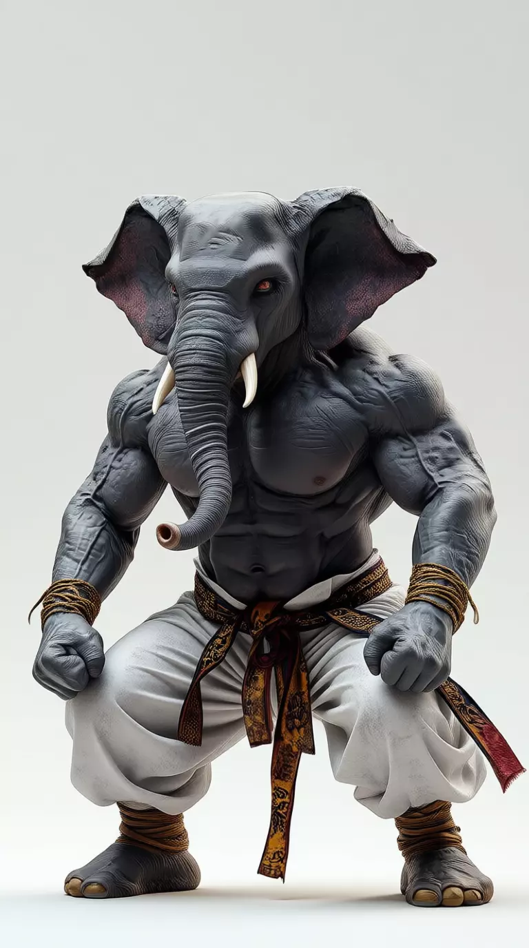 Mythic Elephant Warrior Muscular 3D Beast Combat Attire Low-poly 3D model_3
