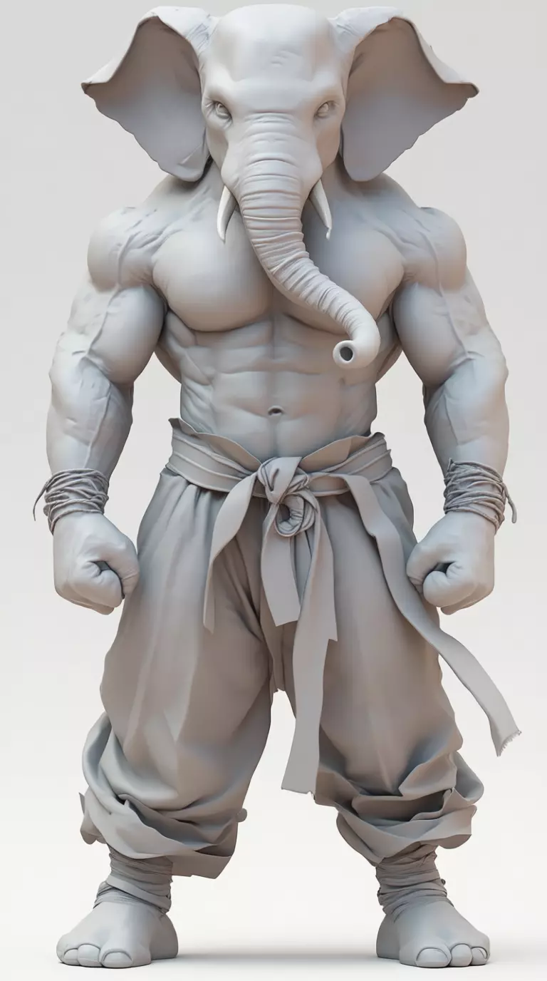 Mythic Elephant Warrior Muscular 3D Beast Combat Attire Low-poly 3D model_13